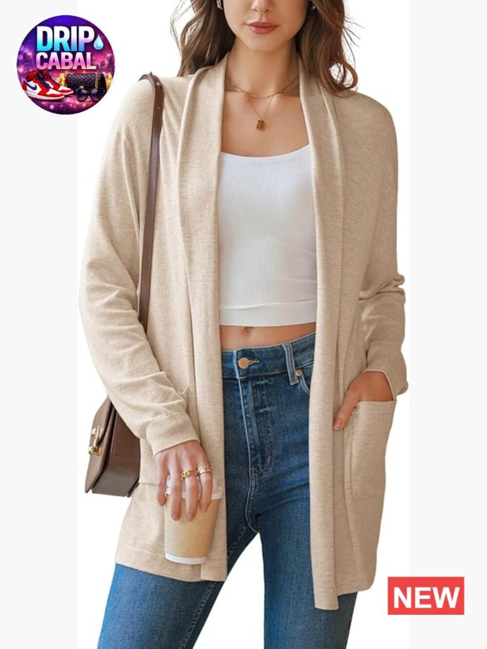 Wool Blend Lightweight Open Front Cardigan with Pockets